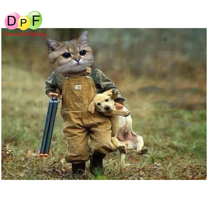 DPF Diy алмазная живопись Алмазная Вышивка Кот Охотник вышивка крестиком картина