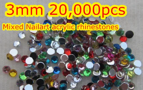 

3mm 20,000pcs Mixed Colors Acrylic rhinestone flatback for mixed normal colors nail art rhinestone