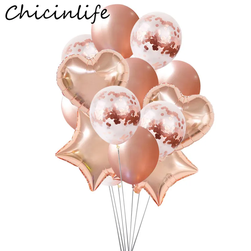 

Chicinlife розовое золото конфетти Звезда Сердце шар День рождения цифры Фольга шар для помолвки, свадьбы, годовщины Декор поставки