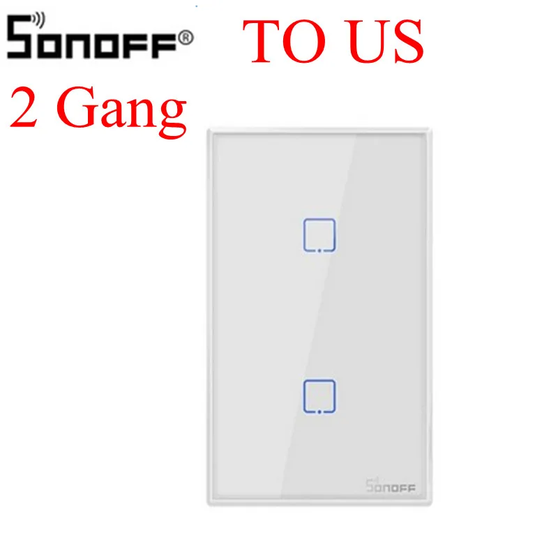 T0 US 2 Gang-TX Интеллектуальный выключатель света SONOFF T0US TX Wi-Fi Смарт настенный светильник переключатель таймера 1/2/3 Поддержка голоса/приложение/сенсорный экран Управление работает с Amazon Alexa Google Home IFTTT - Комплект: T0 US 2 Gang-TX