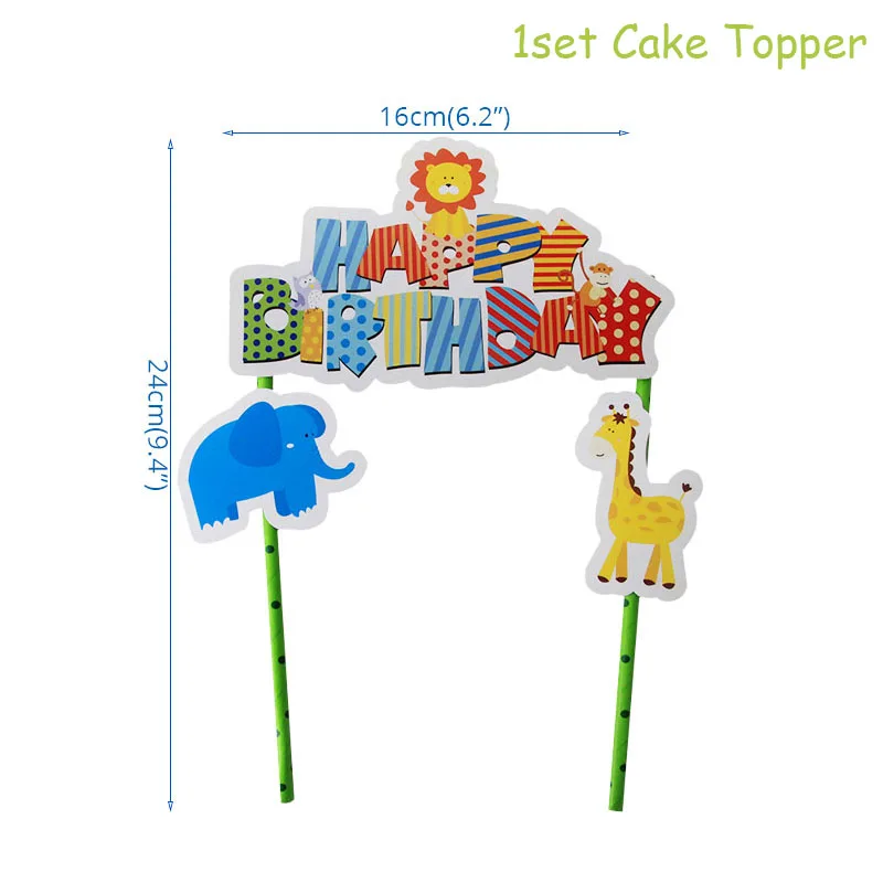 1p cake topper Джунгли вечерние друзья животных набор воздушных шаров Декор сафари вечерние одноразовые набор столовых приборов мальчик бумажная тарелка на день рождения чашки торт топперы - Цвет: 1p cake topper
