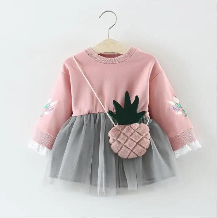 pink color Детское платье для девочек осенне-весенняя одежда с длинными рукавами Топы для детей, одежда, летняя детская одежда для девочек принцесс, очаровательными сетчатыми оборочками для вышивка платья на возраст от 3 до 4 2 года - Цвет: pink color