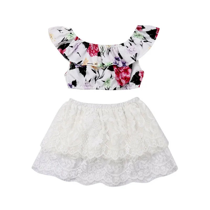 Летняя одежда для маленьких девочек топы с открытыми плечами и цветочным принтом