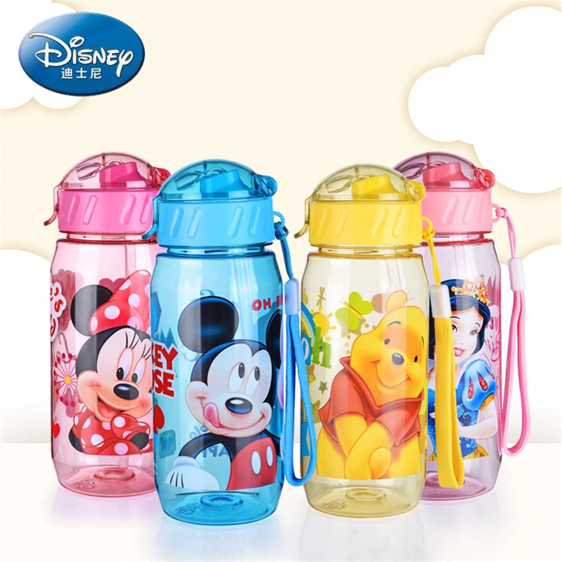 Disney Baby Feeding Bottle with Straw Cartoon Minnie Mickey Lovely Eco-friendly With lid Portable Hiking My Sports Bottle 450ML