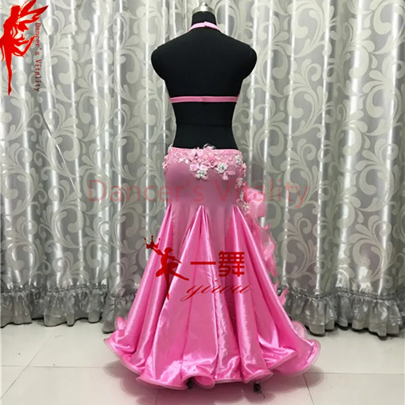 Танцевальный Костюм для девушек из двух предметов: верх и атласная длинная