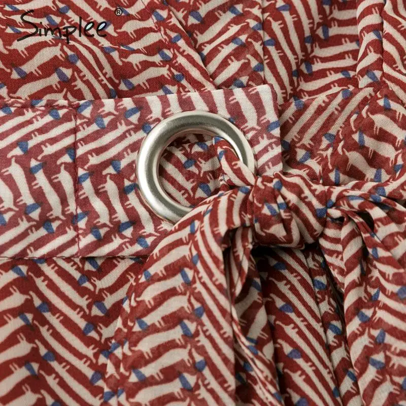 Simplee Bohemian print long women dress V neck plus size geometric female dresses Autumn sashes ladies luxury ukraine vestidos | Женская