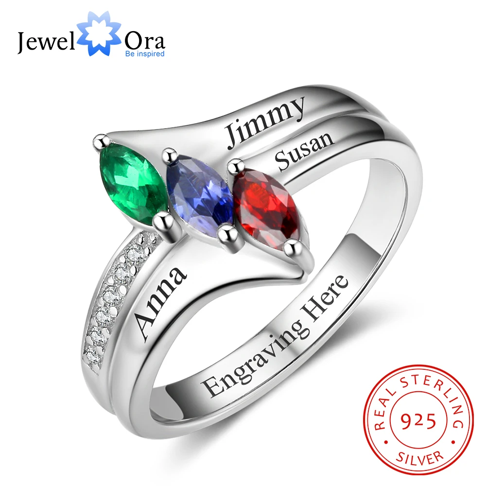 Семейное кольцо персонализированные кольца с именами 925 пробы серебряные