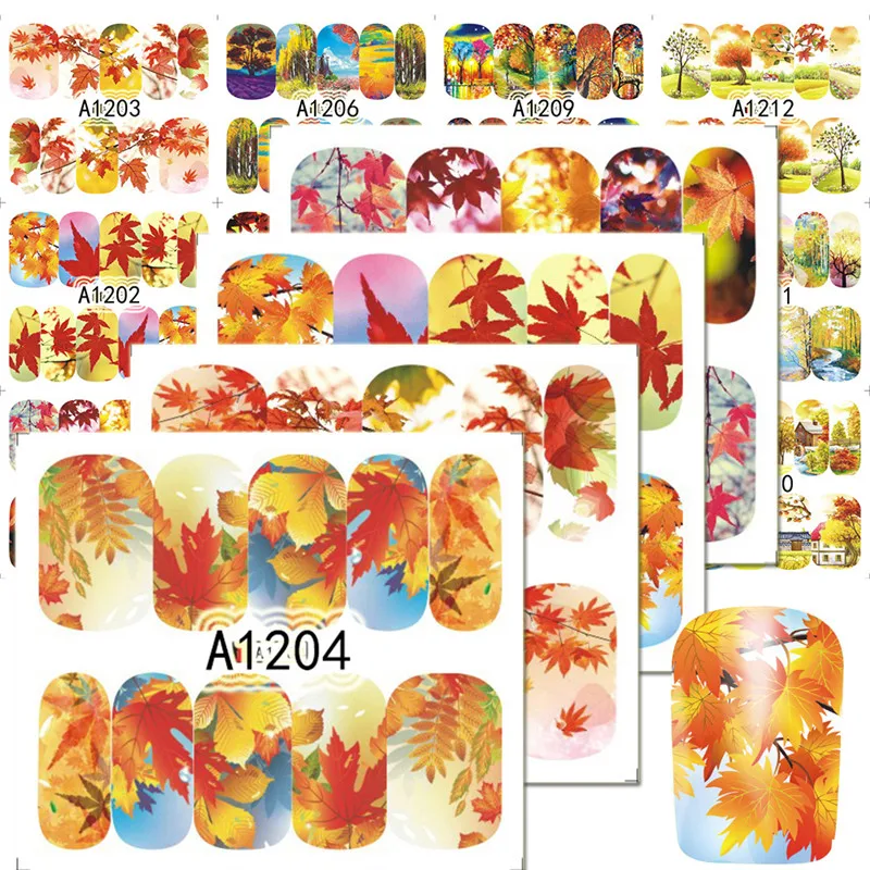 1 лист новые наклейки для нейл-арта переводные на осень кленовый смешанный