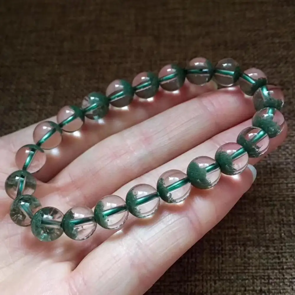 

Fine Jewelry 8.5mm Natural Green Phantom Quartz Bracelet Women and Men Round Beads Crystal Stretch Bracelet AAAAA Certificate