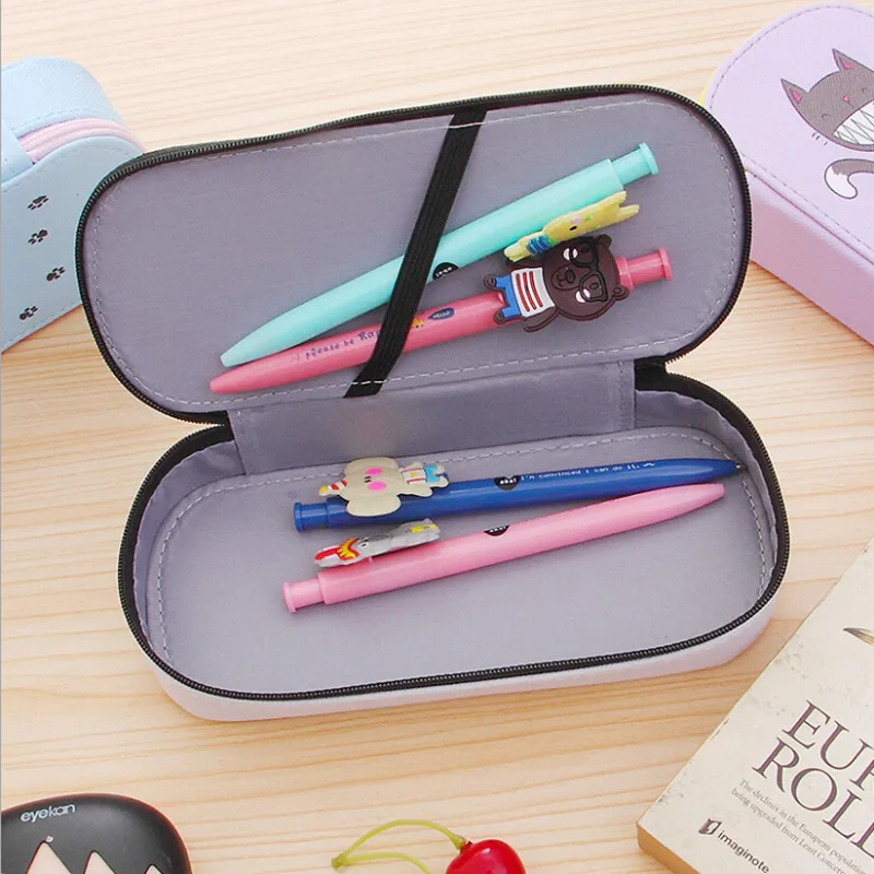 Милый кошачий школьный пенал для девочек Большой Вместительный из искусственной