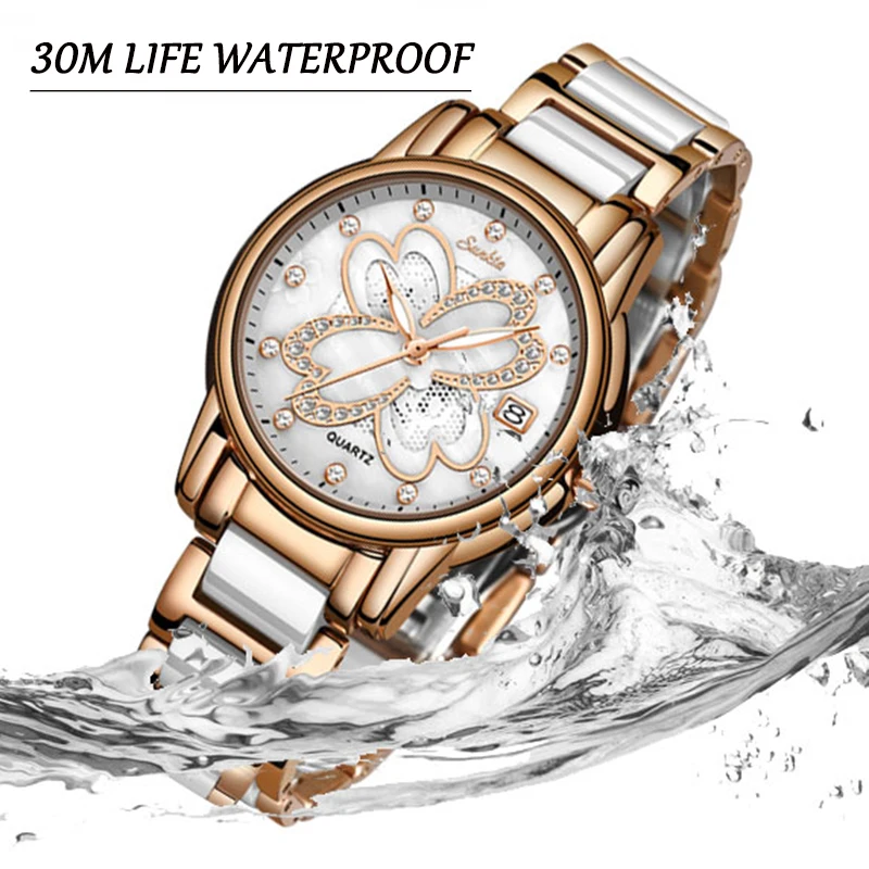 SUNKTA новые женские часы креативные керамические с браслетом Montre Femme +