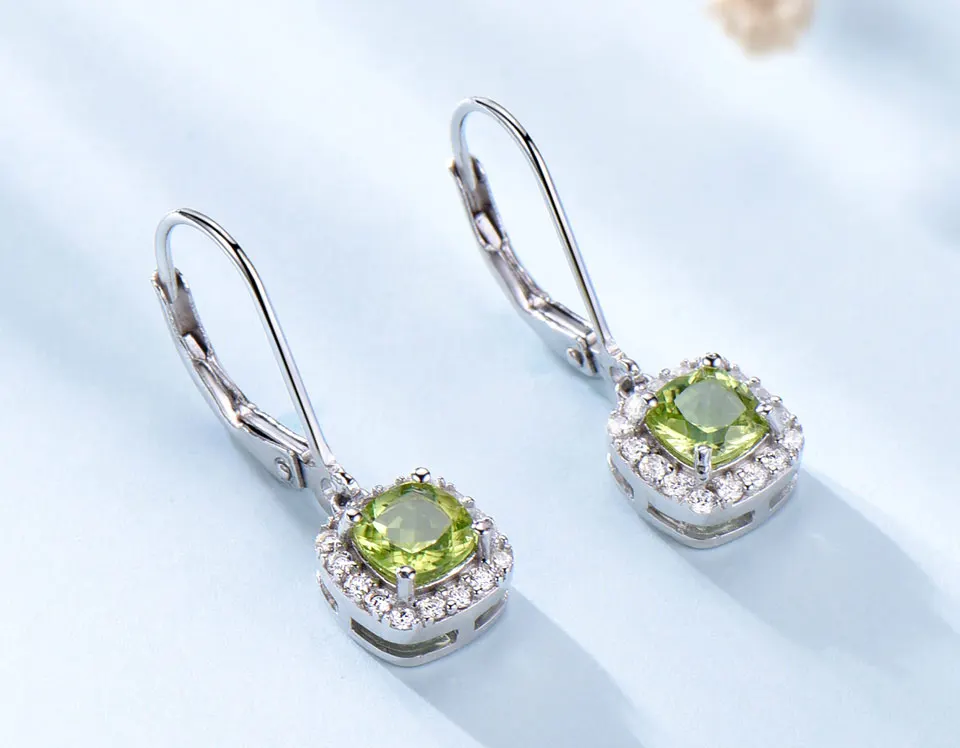 UMCHO 1.36ct натуральный Перидот квадратные висячие серьги из настоящего серебра 925 Элегантные повседневные ювелирные изделия с драгоценным камнем для женщин Свадебные подарки