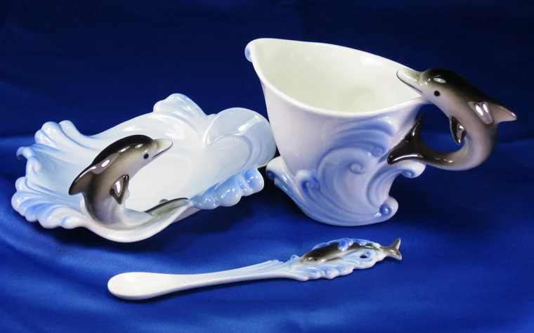 Цветная эмалированная кофейная кружка фарфоровый костюм креативные дельфины