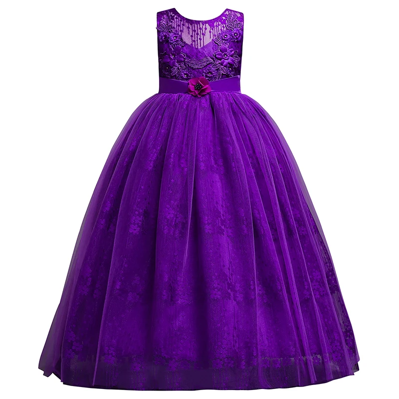 Длинные кружевные платья принцессы с цветочным узором для девочек Пышные