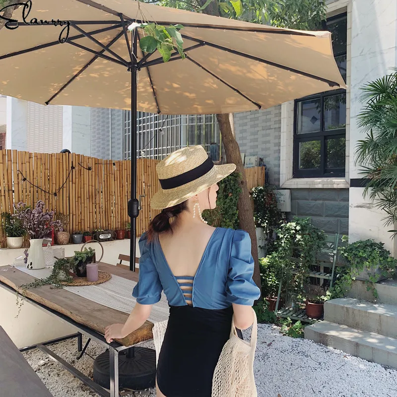 Женский слитный купальник с коротким рукавом винтажный сексуальный пуш ап