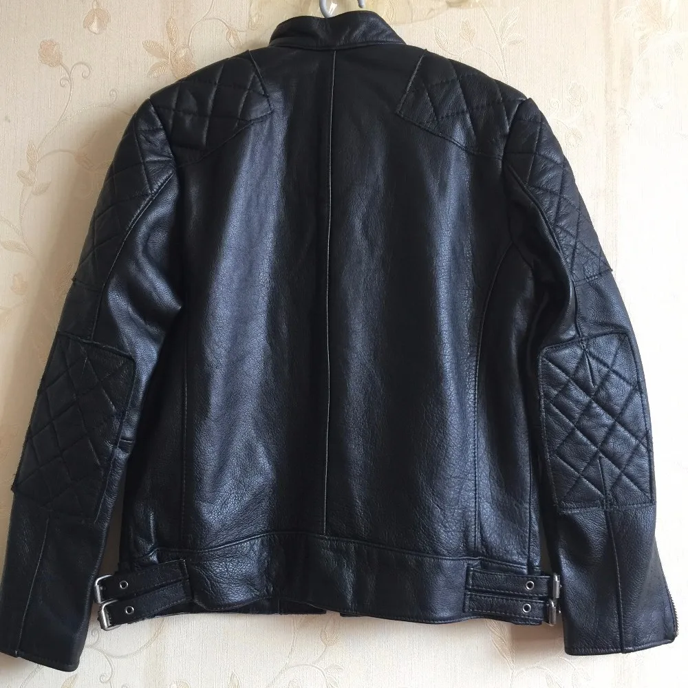 Винтажная Черная Мужская Байкерская кожаная куртка размера плюс XXXL из натуральной воловьей кожи Зимняя облегающая кожаная мотоциклетная куртка