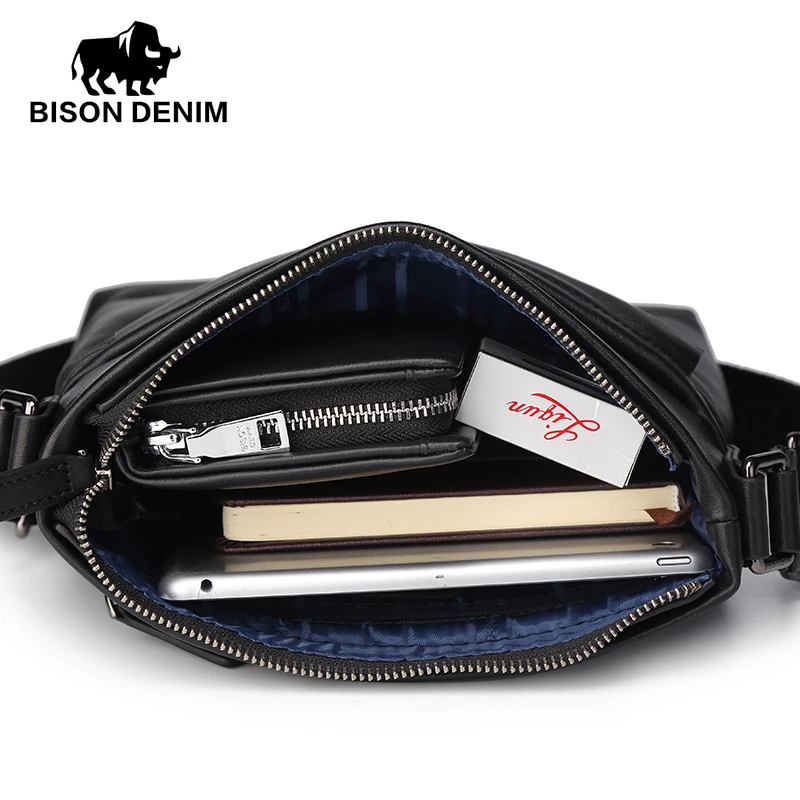 BISON DENIM модная роскошная мужская сумка, брендовая натуральная кожа, мужские сумки через плечо, деловые мужские сумки-мессенджеры