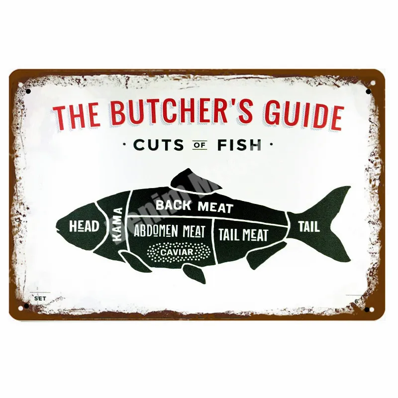 Руководство BUTCHER'S Винтаж металлические знаки кухня декоративные тарелки табличка срезанная ГОВЯЖЬЯ лошадь курица свинина плакат утка наклейки на стену N265 - Цвет: K