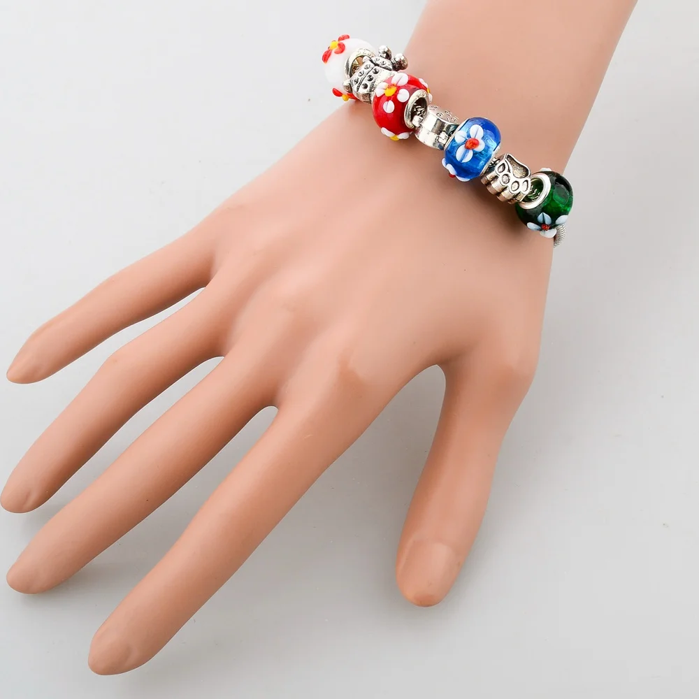 Szelam европейские разноцветные стеклянные браслеты с цветами и бусинами