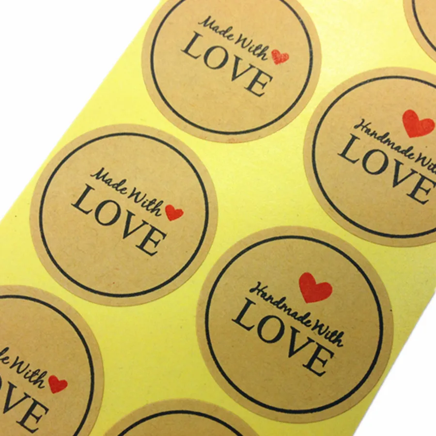 100 шт./лот кожаные круглые наклейки с надписью Love Red Heart для изделий ручной