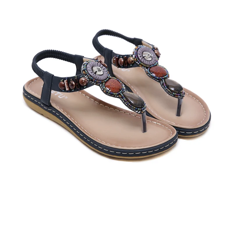 

Fashion Rhinestone Flat Shoes Plus Size Clip Toe 2020 New Women's Sandals Low Heel Retro Soft Beach Shoes Female Slip Ons Casual