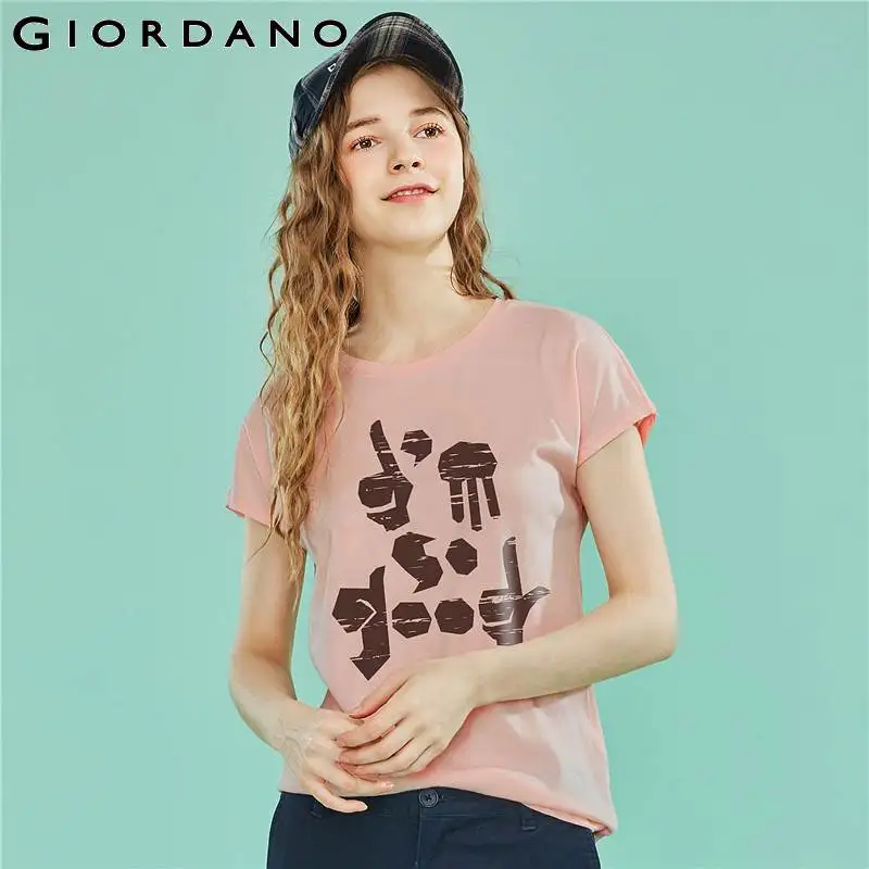 Мужская футболка с буквенным принтом Giordano Повседневная унисекс круглым вырезом