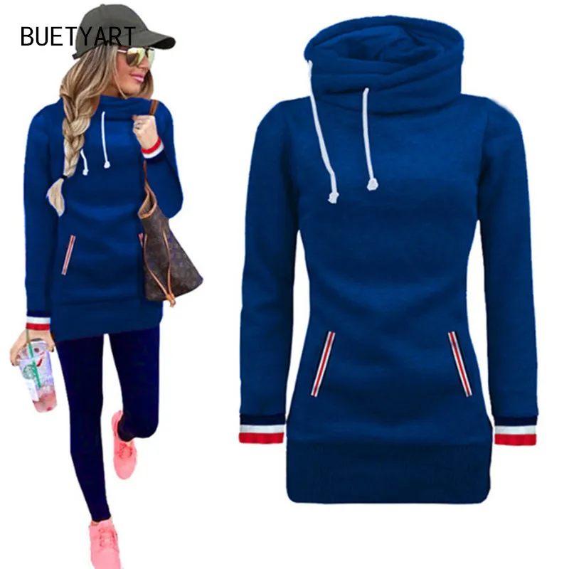 Buetyart осень модные куртки с капюшоном платье Для женщин Drawstring водолазка костюм