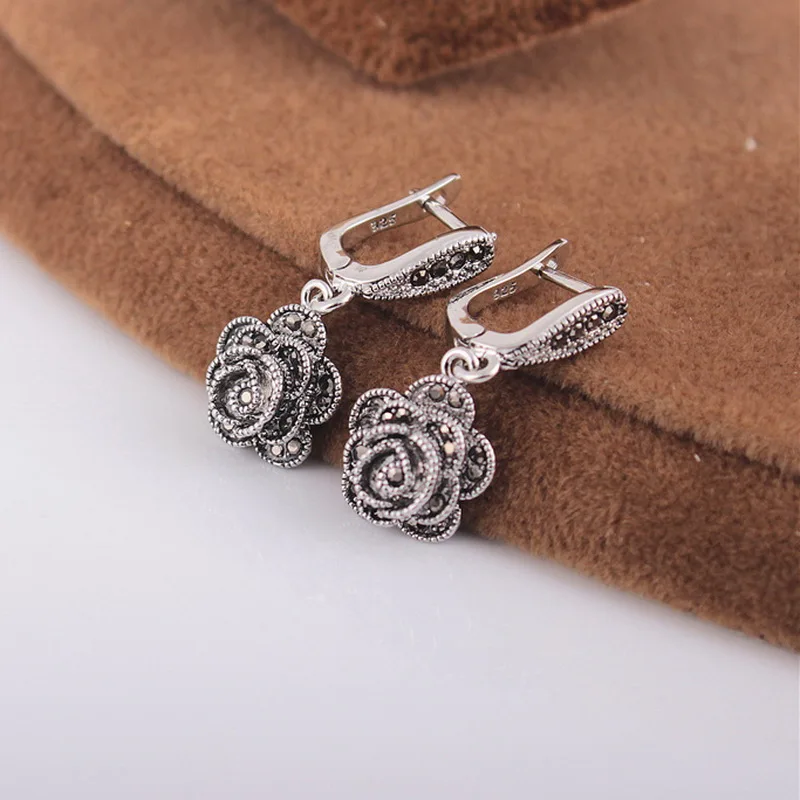 Модные Винтажные серьги Iutopian для женщин черные подвески с фианитами в виде роз