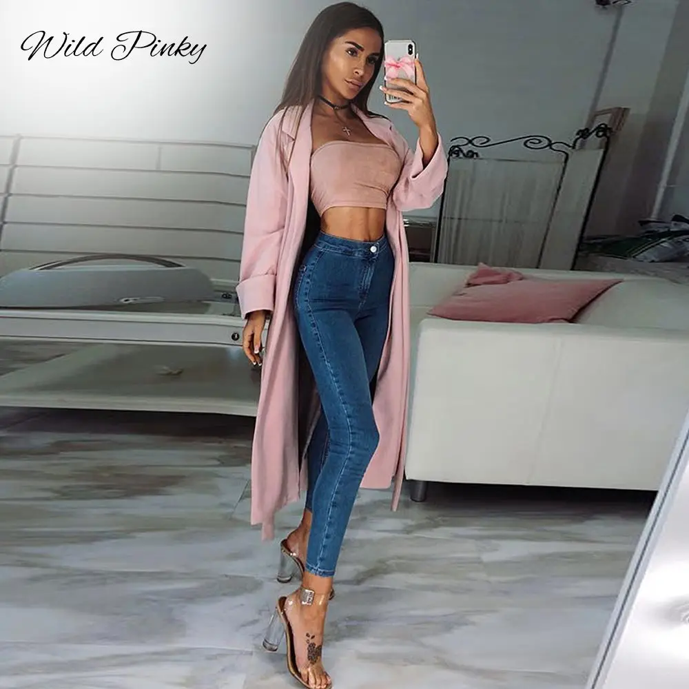 WildPinky 2019 Демисезонный новые модные классические розовый длинный плащ пальто Для