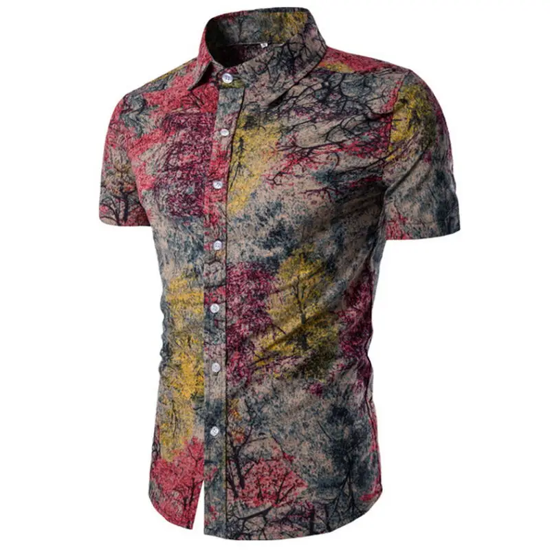 2019 Spring Men's shirt Floral printing long sleeve shirts men clothes flowers printed vintage Linen Casual Male Shirt | Мужская