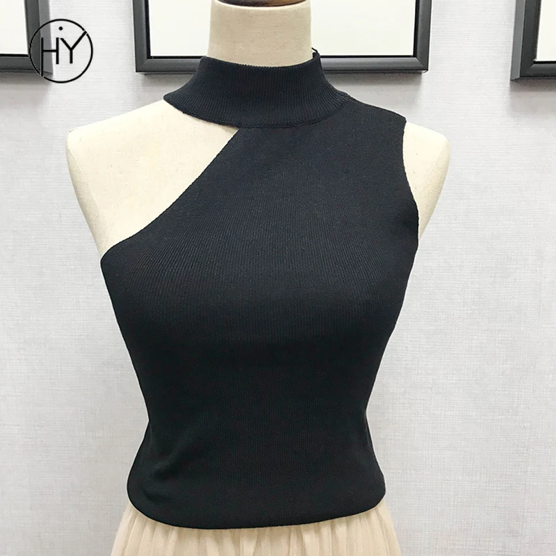 Трикотажные топы женские сексуальные с холодными плечами черные однотонные