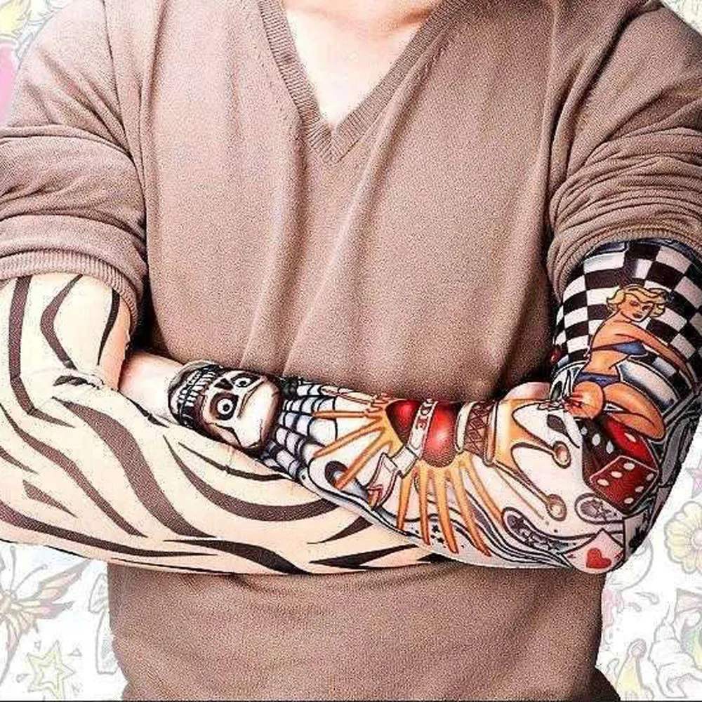 

6Pcs Unisex Temporary Fake Slip On Tattoo Arm Sleeves Kit New Fashion Sunscreen guantelete gauntlet for sun protection mangas
