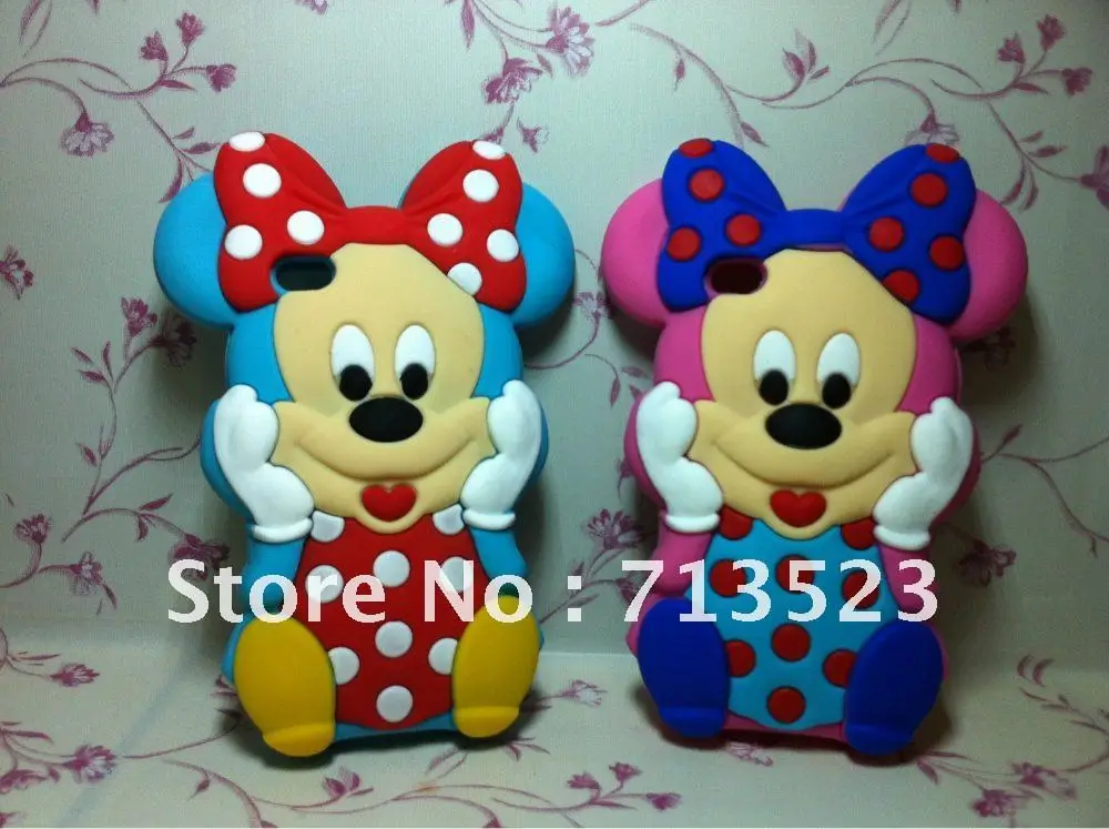 Wholesale 10 pcs/ lot Cute 3D Mickey Mouse Silicone Case for iPhone 4/4S with retail package Free shipping |