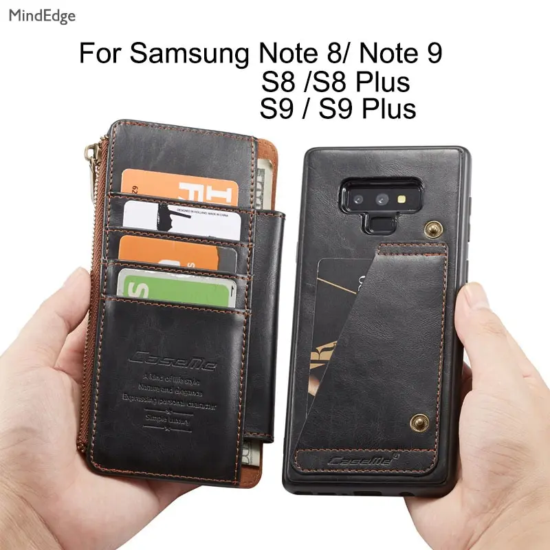 Карман на молнии Съемная флип бумажник чехол для samsung Galaxy S8 S9 плюс Роскошный