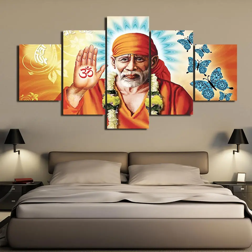 Постеры и принты 5 шт. Ширди Саи Баба Hinduism Hindu Sage art Холст Настенная художественная