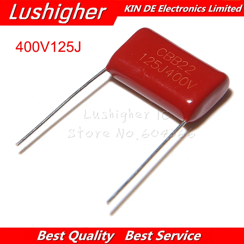 10 шт. 400V125J 1 мкФ CBB шаг 20 мм 400V 125J 125 1,2 мкФ CBB 125J400V полипропиленовый пленочный конденсатор с алюминиевой крышкой