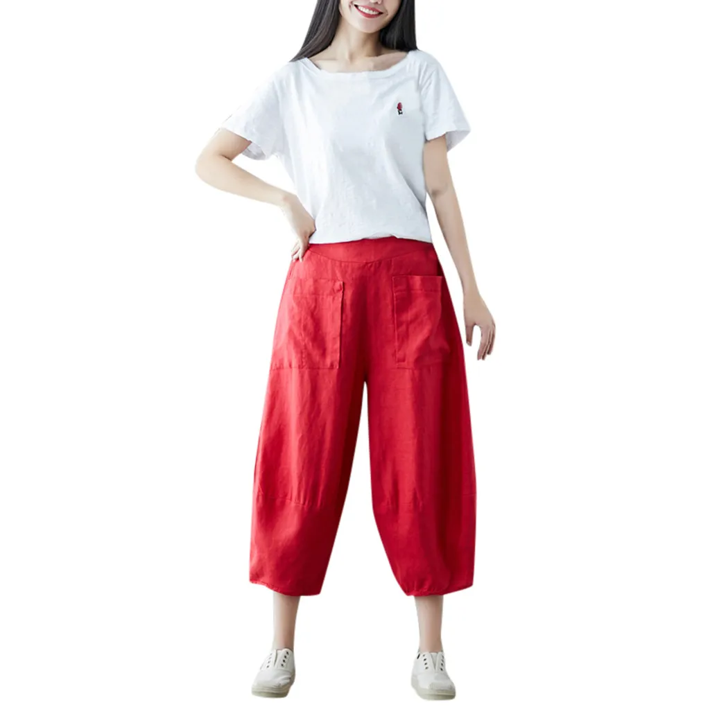 SAGACE 2019 Women New Fashion Solid Pattern Cotton Long Length Pants High Waist Casual Style Trousers Dropship 95245 | Женская одежда