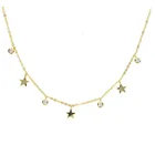 Ожерелье с подвеской в виде звезды, из изящная бусина-Шарм золота 3 вида цветов пробы, с фианитами, 33 + 7 см
