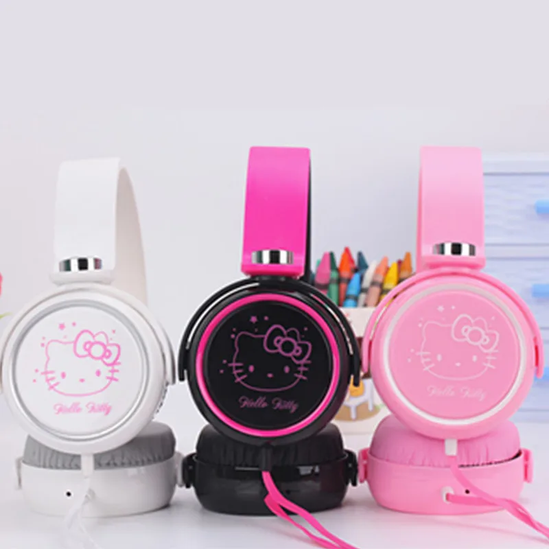 HCQWBING Проводная мультяшная гарнитура 3 5 мм милые наушники hello kitty с микрофоном