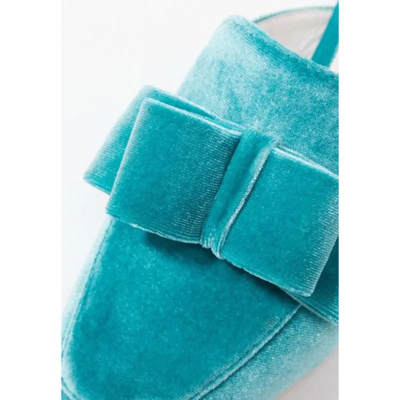 

Blue Velvet Flats Mule Bow Square Toe Loafers for Women Summer Autumn Summer Attractive Generous Fashion FSJ Sexy