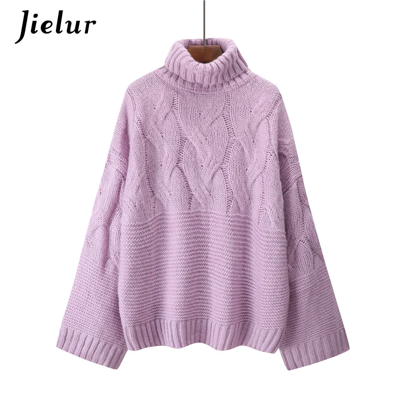 Jielur 4 Solid Color Turtleneck Sweater 2018 Autumn Winter Purple Pink Chic Pull Femme Korean Loose Women Sweaters and Pullovers |