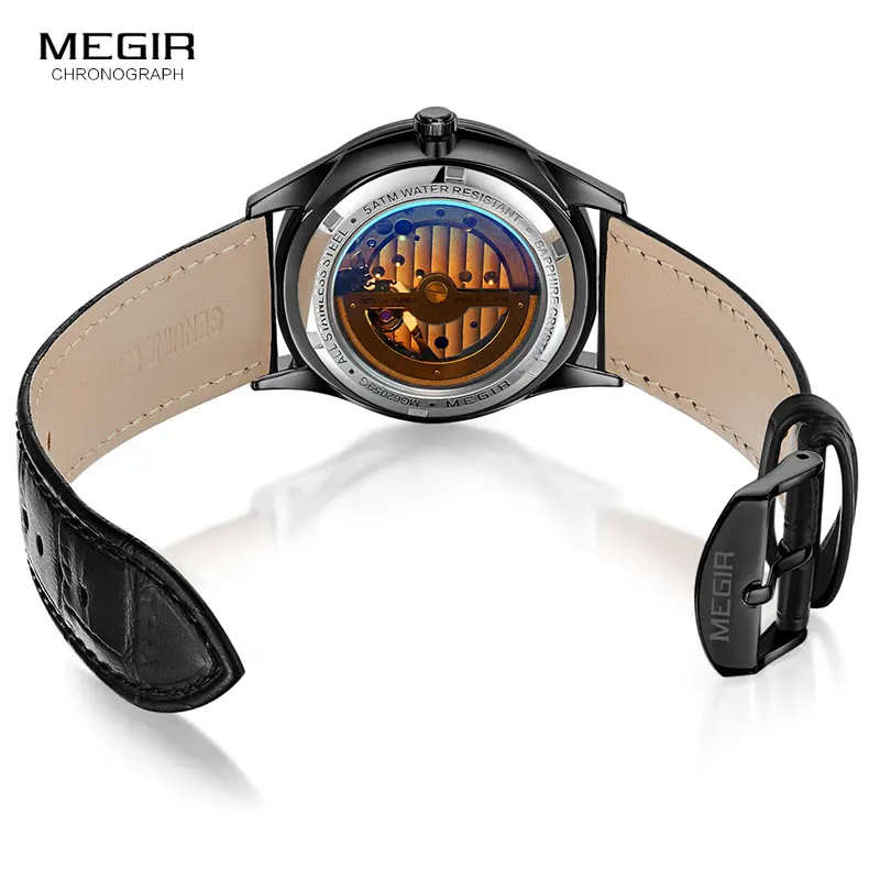 MEGIR Мужские часы механические Tourbillon Роскошные модные брендовые кожаные мужские спортивные часы мужские автоматические часы Relogio Masculino