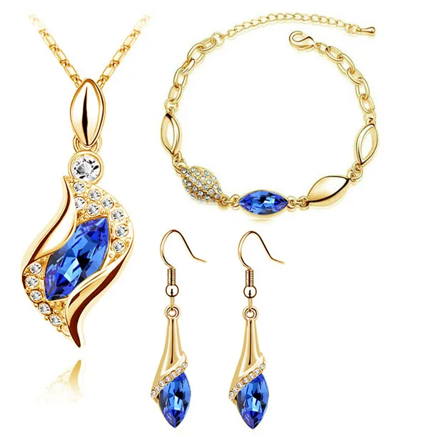 gold darkblue Angel hawk Eyes австрийский кристалл кулон браслет серьги ожерелье Подарки для женщин влюбленных модные Ювелирные наборы Прямая поставка - Окраска металла: gold darkblue