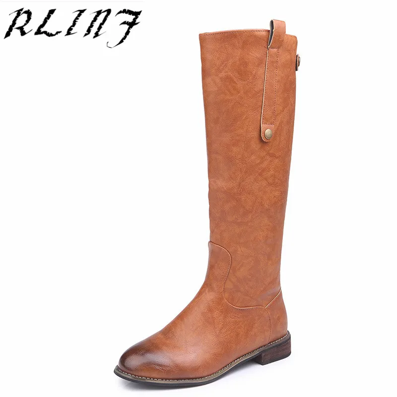 Женские сапоги до колена RLINF зимние на высоком квадратном каблуке 2018|Сапоги