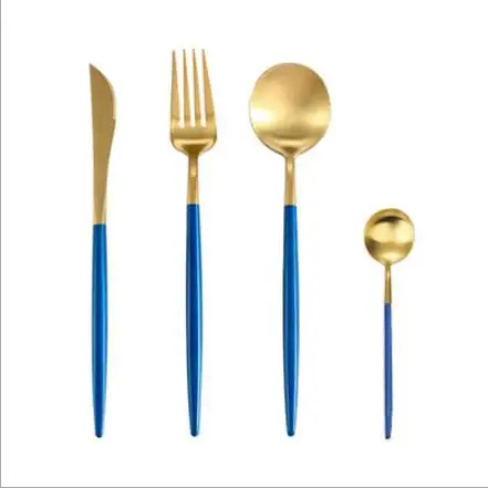 07 blue-gold Высокое качество 4 шт./лот набор столовых приборов 18/10 прибор из нержавеющей стали набор вилочных ножы и ложки комплект серебряных столовых приборов Свадебная посуда - Цвет: 07 blue-gold