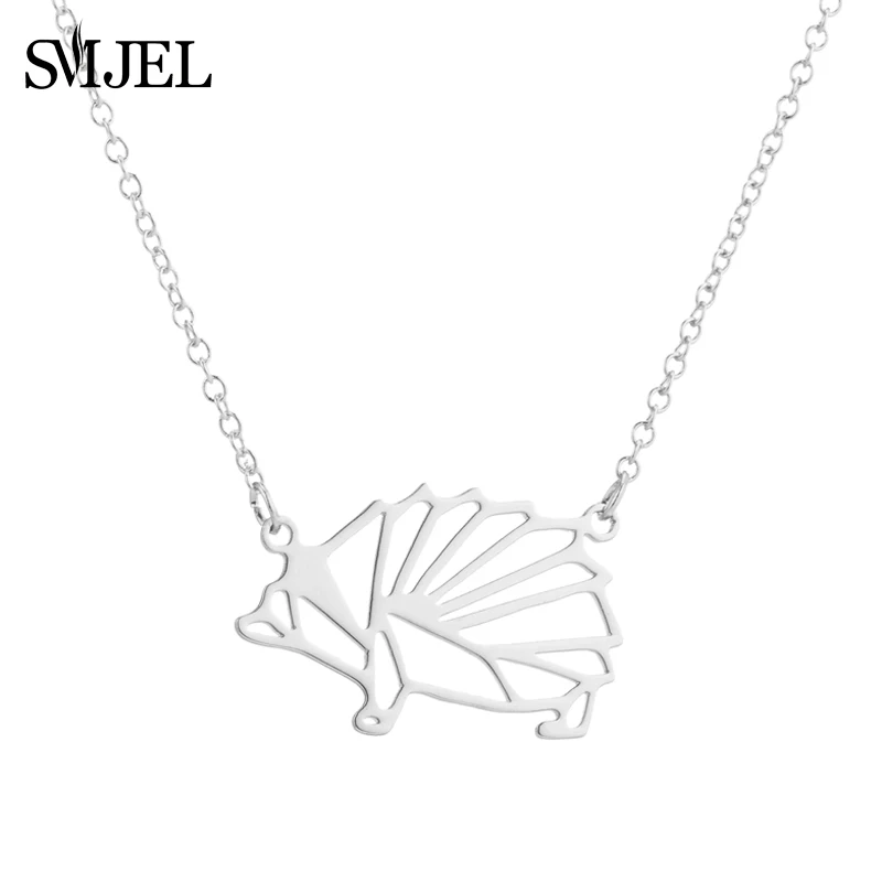 Silver Necklace SMJEL минималистичное милое геометрическое ожерелье с ежиком для женщин девочек модное животное-оригами очаровательные аксессуары для изготовления украшений - Окраска металла: Silver Necklace