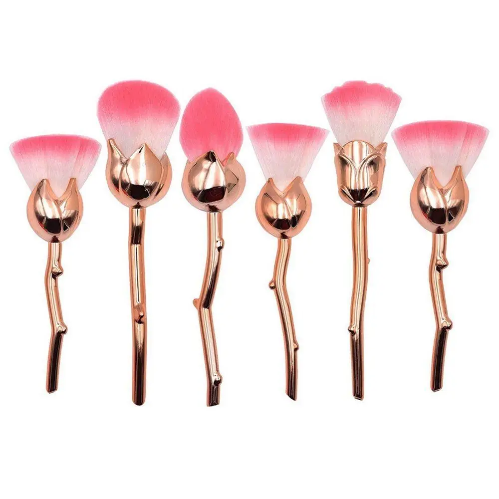 6 Pcs Pretty Rose Flower Creative Shaped Makeup Brushes Set Cosmetic Powders Face Tool Blush Brush | Красота и здоровье