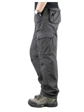 6 pockets gray Мужские уличные Прямые спортивные брюки с несколькими карманами, свободные износостойкие рабочие брюки, прогулочные брюки, большие размеры, комбинезоны, хлопок, стирка - Цвет: 6 pockets gray