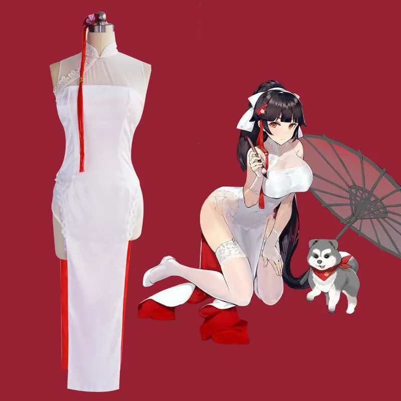 Новая игра Azur Лэйн Такао Косплей Костюм женский белый Cheongsam роскошный атласный Хэллоуин карнавальные костюмы Униформа платье