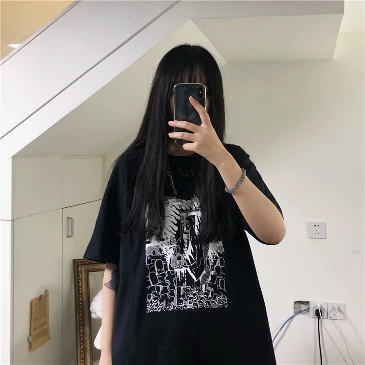 Фото Harajuku женские принтованные винтажные футболки с коротким рукавом Свободные 2019 Harajuku женские принтованные винтажные футболки с коротким рукавом Свободные 2019